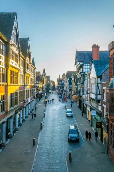 Chester Reino Unido Abril 2017 Casas Tudor Tradicionais Lado Rua — Fotografia de Stock