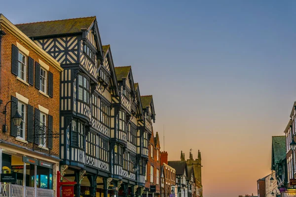 Chester Vereinigtes Königreich April 2017 Sonnenuntergang Blick Auf Traditionelle Tudorhäuser — Stockfoto