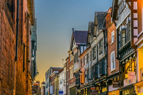 Chester Vereinigtes Königreich April 2017 Sonnenuntergang Blick Auf Traditionelle Tudorhäuser — Stockfoto