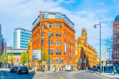 Bir klasik tuğla ev Manchester, Englan sokak görünümünü Manchester, Büyük Britanya, 11 Nisan 2017: