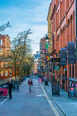 Canal sokağına Manchester, Englan yanında Gay village görünümünü Manchester, Büyük Britanya, 11 Nisan 2017: