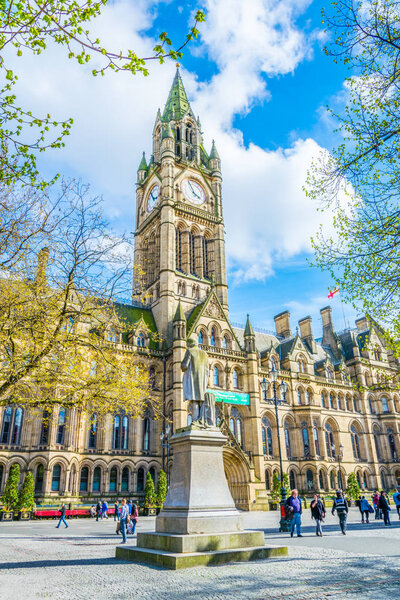 MANCHESTER, UNITED KINGDOM, APRIL 11, 2017: View of the town hall in Manchester, Englan