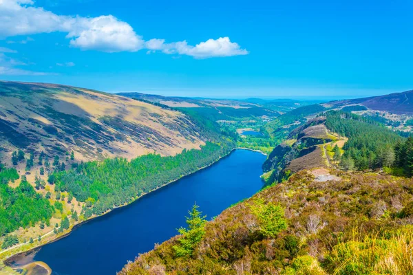 Aerial view of the upper and lower lake in Glendalough, Irelan