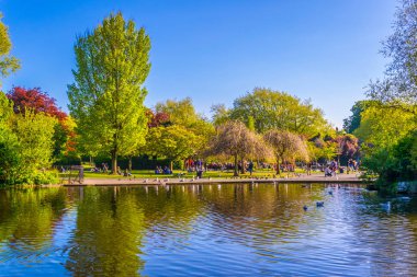 Saint Stephen's Green park Dublin, Irelan küçük bir su birikintisi görünümünü