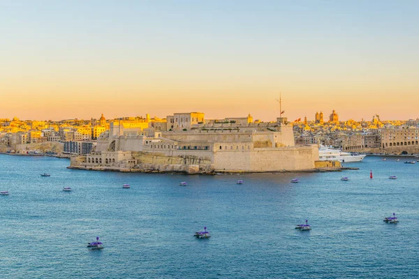 Вид Закат Форта Анджело Мальте — стоковое фото