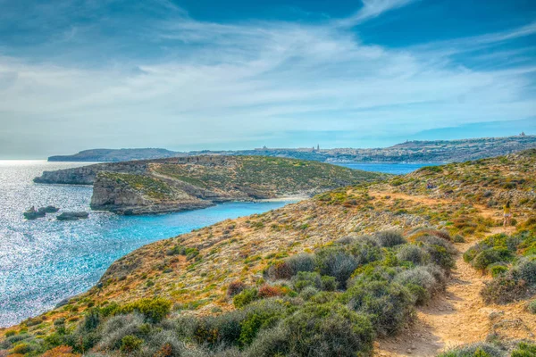 stock image turquoise water of blue lagoon on Comino island, Malt