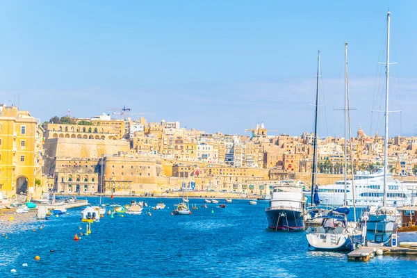 Vista Del Gran Puerto Deportivo Entre Birgu Ciudad Senglea Malta — Foto de Stock