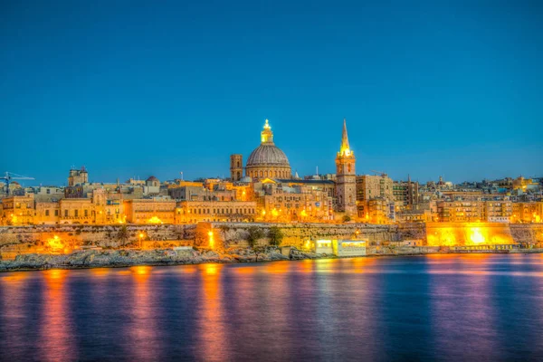 Skyline Valleta Durante Noche Malta — Foto de Stock