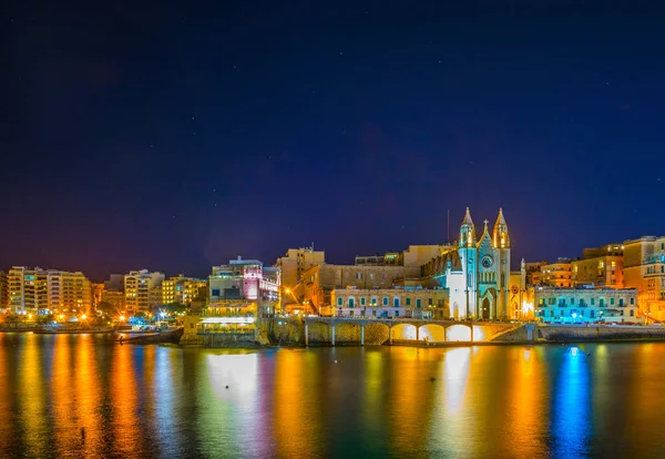 Vista Nocturna Iglesia Nuestra Señora Del Monte Carmelo Sliema Malta —  Fotos de Stock