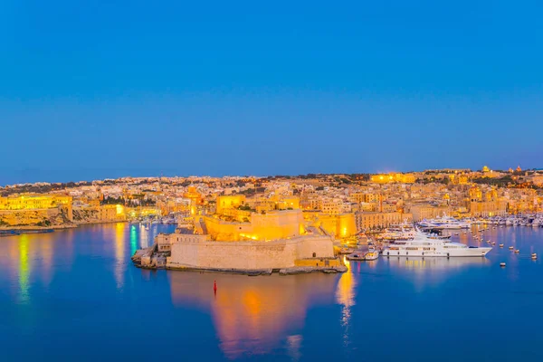 Vista Nocturna Del Fuerte San Angelo Birgu Malta —  Fotos de Stock