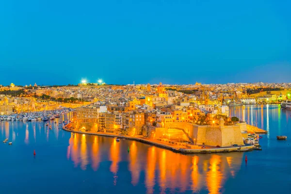 Vista Nocturna Ciudad Senglea Malta —  Fotos de Stock