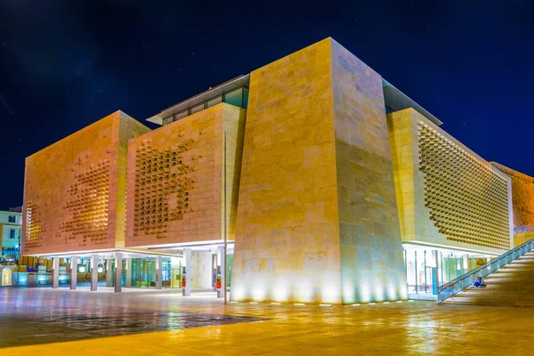 Night view of the Maltese parliament in Valletta, Malt