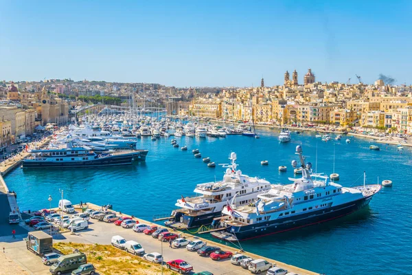 Vista Grande Marina Portuária Entre Birgu Senglea Malte — Fotografia de Stock