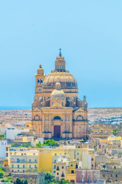 Xewkija Rotunda St. John Baptist, Gozo, Malt ile havadan görünümü