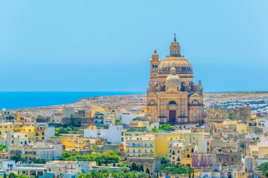 Xewkija Rotunda St. John Baptist, Gozo, Malt ile havadan görünümü