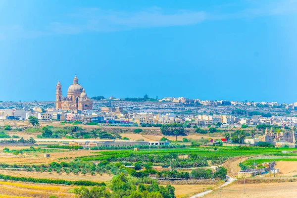 Luchtfoto Van Xewkija Met Rotunda Sint Jan Baptist Gozo Mout — Stockfoto