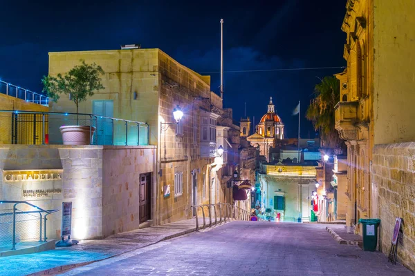 Night View Narrow Street Victoria Rabat Gozo Malt — Stock Photo, Image