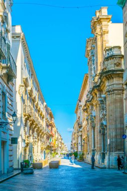 Trapani, İtalya, 21 Nisan 2017: Corso Vittorio Emanuele Trapani, Sicilya, Ital görünümünü