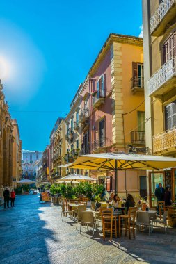 Trapani, İtalya, 21 Nisan 2017: Corso Vittorio Emanuele Trapani, Sicilya, Ital görünümünü