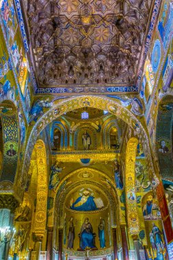 Palermo, İtalya, 23 Nisan 2017: İç Cappella palatina palazzo dei Normanni Palermo, Sicilya, Ital içinde içinde