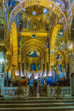 Palermo, İtalya, 23 Nisan 2017: İç Cappella palatina palazzo dei Normanni Palermo, Sicilya, Ital içinde içinde