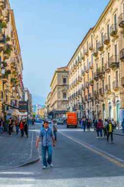 Catania, İtalya, 27 Nisan 2017: Via etnea Catania, Sicilya, Ital sokak görünümü