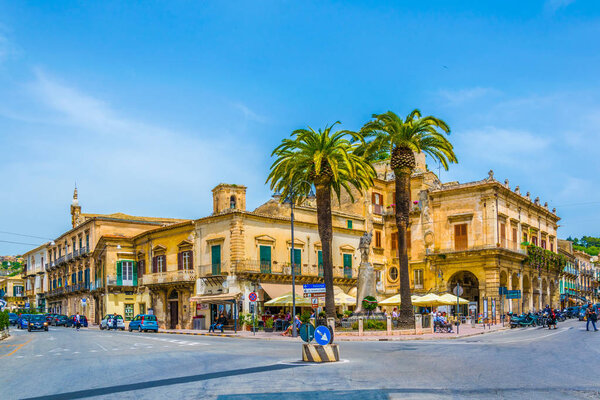 MODICA, ITALY, APRIL 26, 2017: View of the piazza principle pe di napoli in Modica, Sicily, Ital
