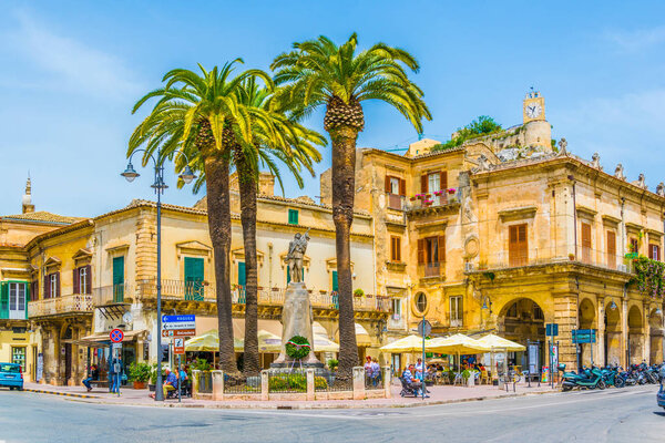 MODICA, ITALY, APRIL 26, 2017: View of the piazza principle pe di napoli in Modica, Sicily, Ital
