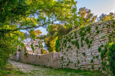 Erice, Sicilya, Ital antik bir duvarda görünümünü