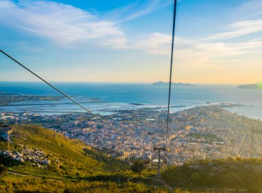 View of the sicilian city Trapani from a chair lift leading to the erice village, Ital clipart