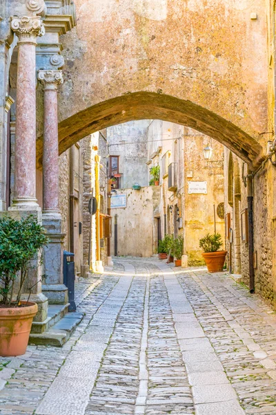 View Narrow Street Historical Center Erice Village Sicily Ital — Stock Photo, Image