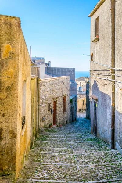 Вид Вузькі Вулиці Селі Історичний Центр Еріче Сицилії Італ — стокове фото