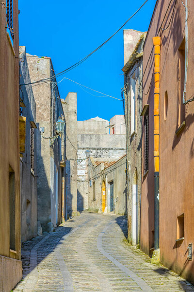 View of a narrow street in the historical center of Erice village on Sicily, Ital