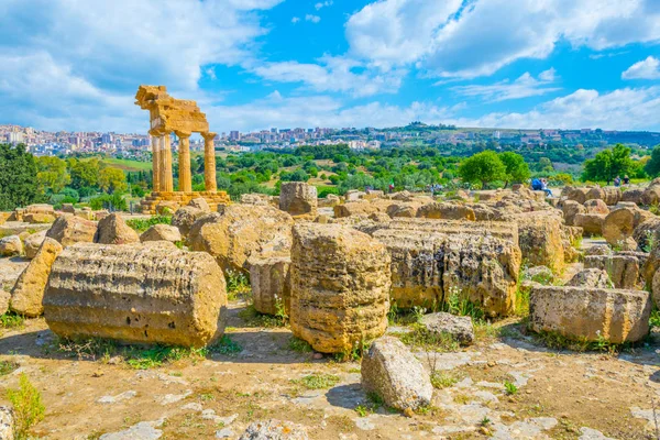 Romjai Templom Castore Polluce Templomok Völgyétől Agrigento Szicíliában Ital Közelében — Stock Fotó