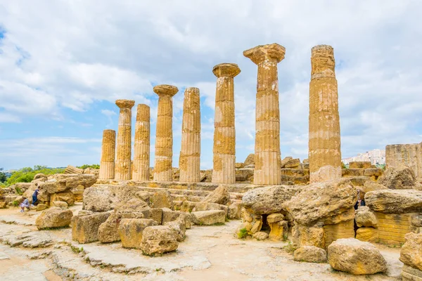 Nézd Hercules Temploma Templomok Völgyétől Agrigento Szicíliában Ital Közelében Romjai — Stock Fotó
