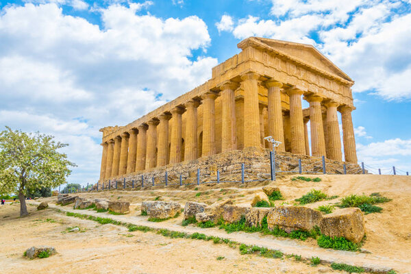 View of the Concordia temple in the Valley of temples near Agrigento in Sicily, Ital