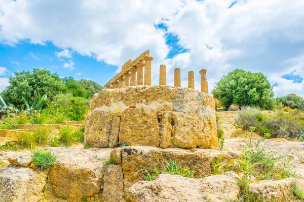 Vista Templo Juno Vale Dos Templos Perto Agrigento Sicília Ital — Fotografia de Stock
