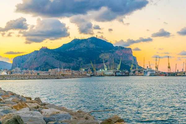 Utsikt Över Havet Den Sicilianska Staden Palermo Solnedgången Ital — Stockfoto