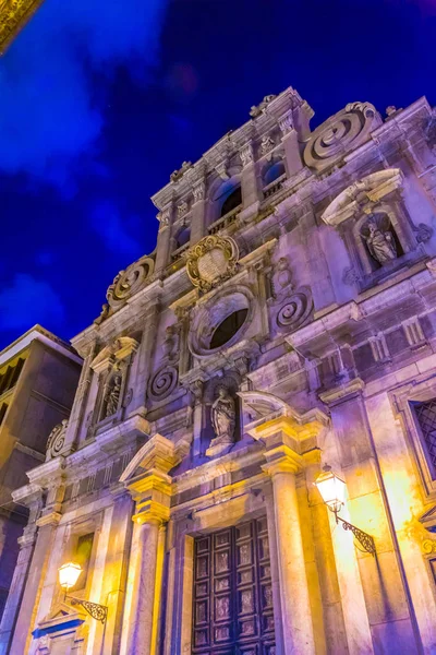 Night view of an illuminated church in Palermo, Sicily, Ital