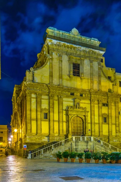 Ночной Вид Освещаемую Церковь Санта Катерина Палермо Сицилия Италь — стоковое фото