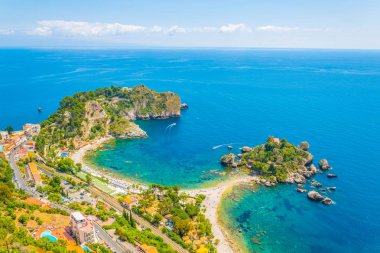 Isola Bella Taormina, Sicilya, Ital yakınındaki havadan görünümü