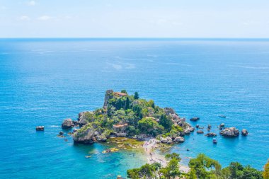 Isola Bella Taormina, Sicilya, Ital yakınındaki havadan görünümü