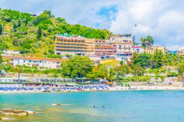 Isola Bella Taormina, Sicilya, Ital içinde çevre beach görünümünü