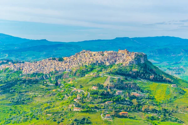 Vista Vila Calascibetta Centro Sicília Itália — Fotografia de Stock