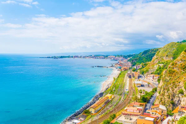 Taormina Sicilya Ital Tren Istasyonunda Havadan Görünümü — Stok fotoğraf