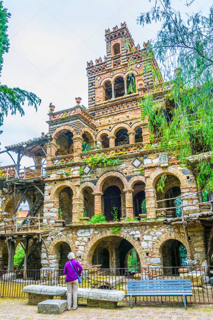 Constructions inside of the Park Giardini della villa comunale in Taormina, Sicily, Ital