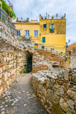 Taormina, Sicilya, Ital antik kalıntılar görünümünü