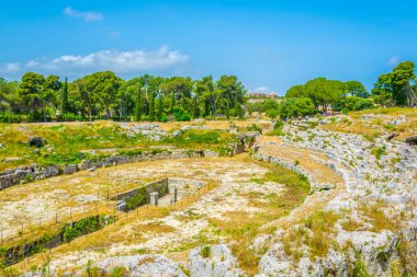 Syracuse, Sicilya, Ital içinde Roma amfi tiyatro kalıntıları