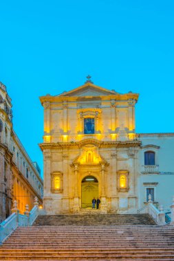 Chiesa di San Francesco d'Assisi all'Immacolata Noto, Sicilya, Ital içinde gün batımı görünümü