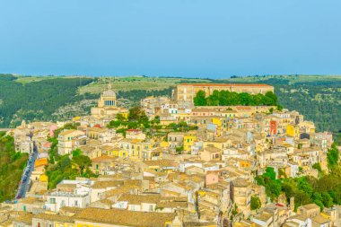 Sicilya şehir Ragusa Ibla, Ital eski şehrin gün batımı görünümü